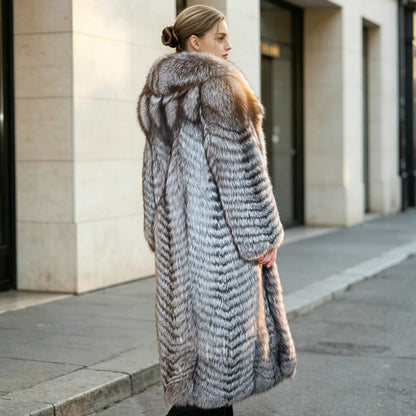 Genuine Silver Fox Fur Coats Long Real Fur Jackets With English Collar Women's Leather Fur Coats Fashion Natural Fur...