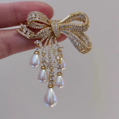 Light Luxury Exquisite Temperament Autumn And Winter Heavy Industry Bow Tassel Brooch Fashion Elegant Crystal Jewelry...