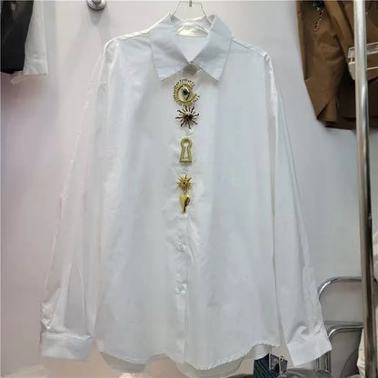 High-end Luxury Design Spring Autumn Summer 2026 Cotton Long Sleeve Blouses Shirts for Women Casual Chic Top Woman Clothes Blusa