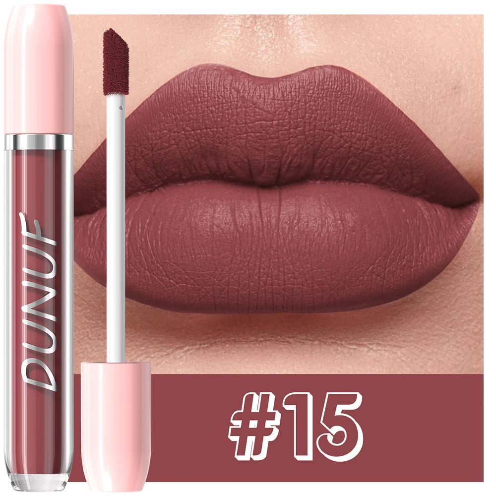 DUNUF 1Pc Matte Lip Gloss Bean Paste Liquid Lipstick Long-Lasting Waterproof Easy To Color Non-Fading Sexy Red Matte Lip Glaze