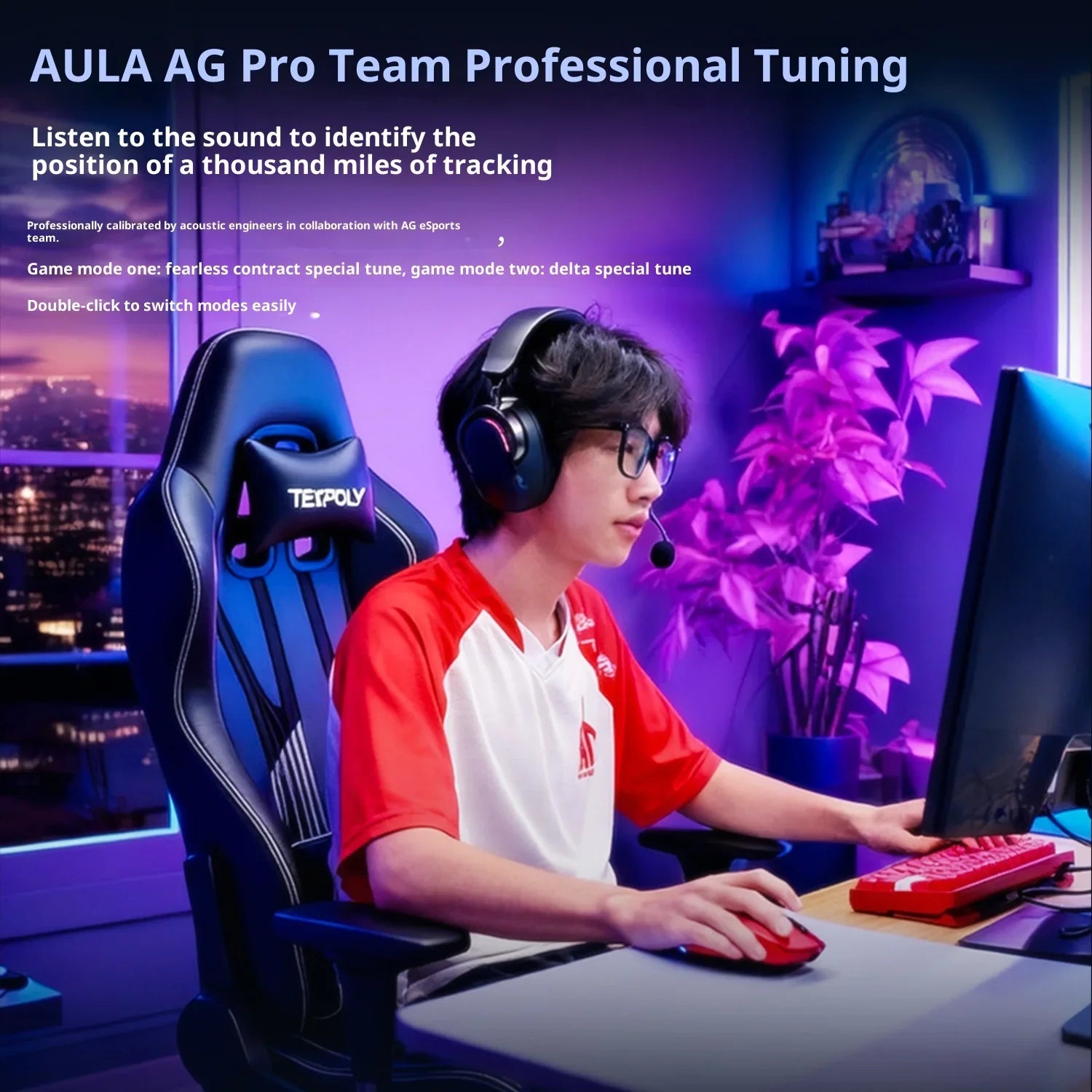 AULA A7Pro Headphone Wireless Bluetooth 2.4g Type-C RGB Gaming Headset Intelligent Noise Reduction Surround 7.1 Sound Effect