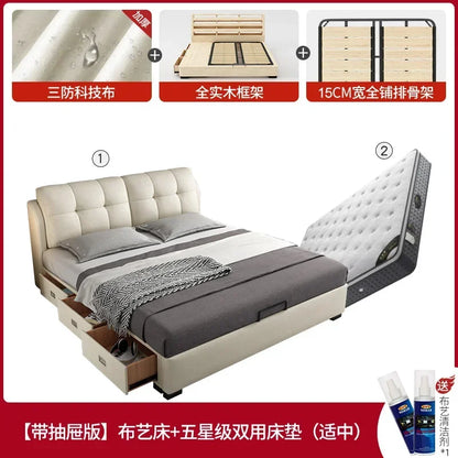 Premium High-quality New Arrival Technology Fabric Bed Small Unit, Master Bedroom, Large Bed, Light Luxury Nordic Fabric Bed