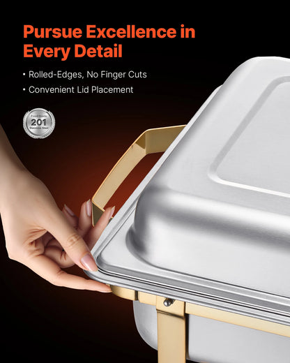 SucceBuy 8 Qt 4 Pack Chafing Dish Buffet Set Stainless Steel Chafer with 2 Full Size and 4 Half Size Pans Catering Warmer Server - Kimlud
