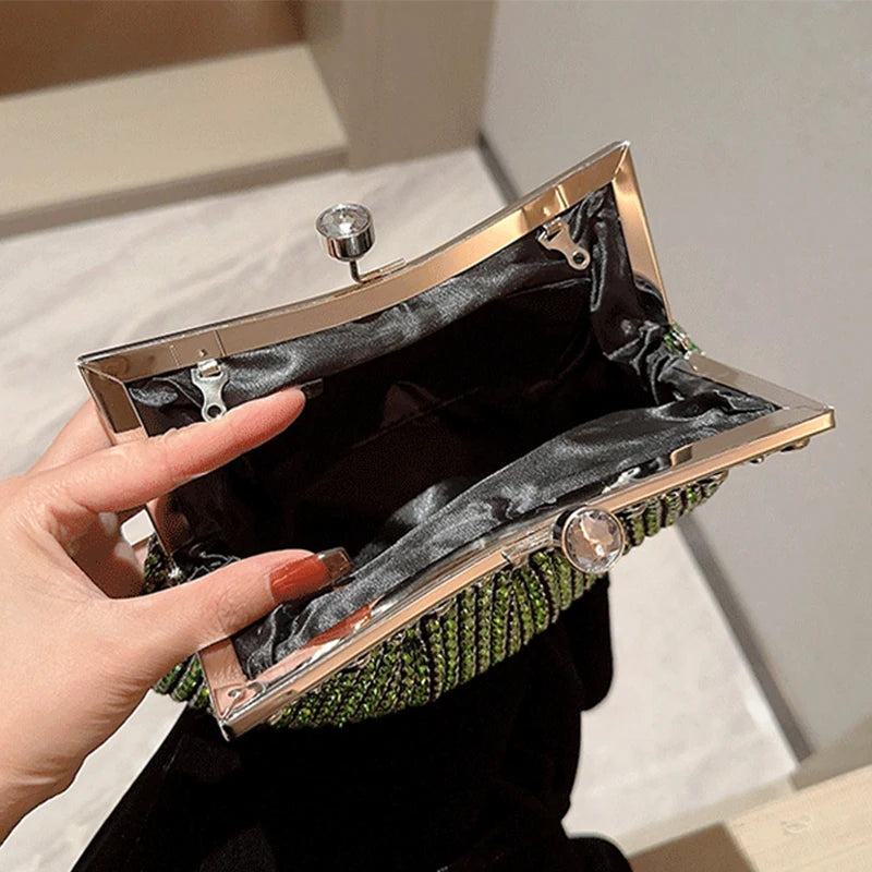 Luxury Rhinestone Evening Clutch Bag Wedding Bride Handbag Shiny Design Party Banquet Lady Portable Purse Sling Shoulder Bags - Kimlud