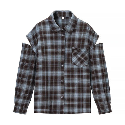 Fashion Checkered Pattern Shirt Women Elegant Lapel Long Sleeve Single Breasted Pocket Loose Tops 2026 New Chic Outerwear Shirt