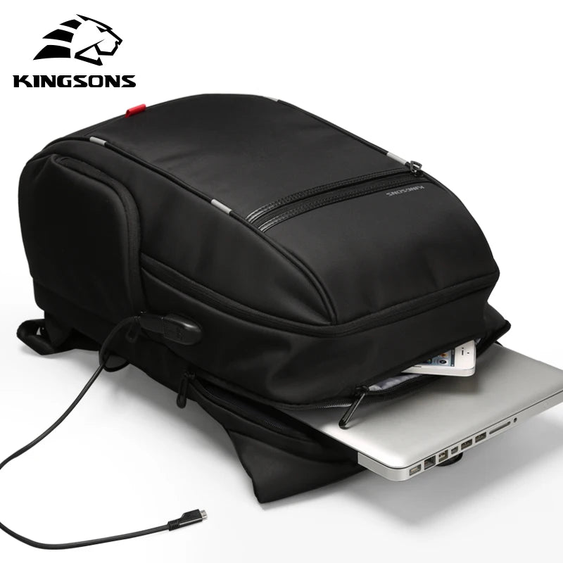 Kingsons Waterproof Men Women Backpack Type-A USB Charge Male Female School Backpacks Anti-theft Laptop Backpack 15.6,17.3 inch