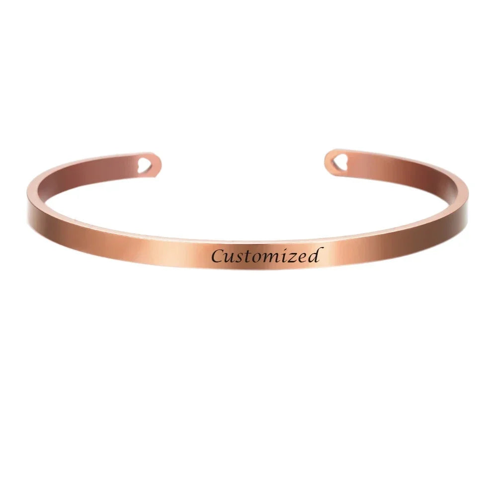 Customized Coordinate Engraved Name Text Heart Hole Cuff Bangle Personalized Bar Necklace Stainless Steel Bracelet Men...