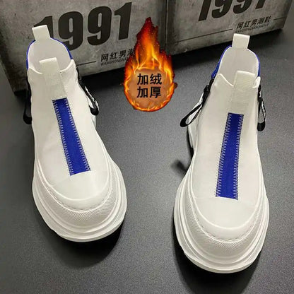 Men's Best Fashion Leather shoes Autumn New Thick-soled Lightweight High shoes High-top Trend Casual White Shoes Chelsea...