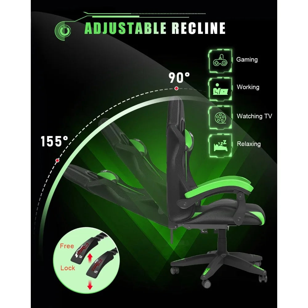 Equipped with RGB LED lights, ergonomic computer gaming chair with high backrest, headrests, and lumbar support