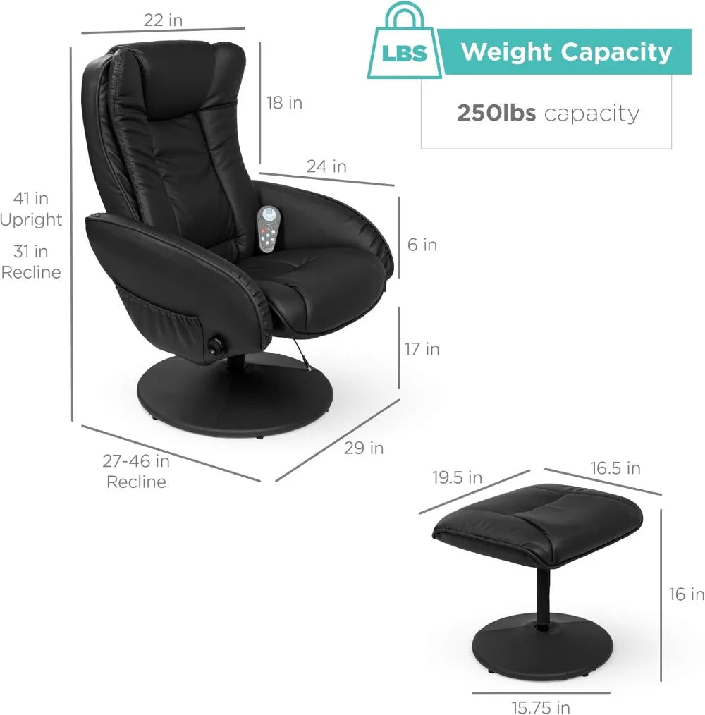 Best Choice Products Faux Leather Electric Massage Recliner w，5 Heat & Massage Modes, Side Pockets - Black