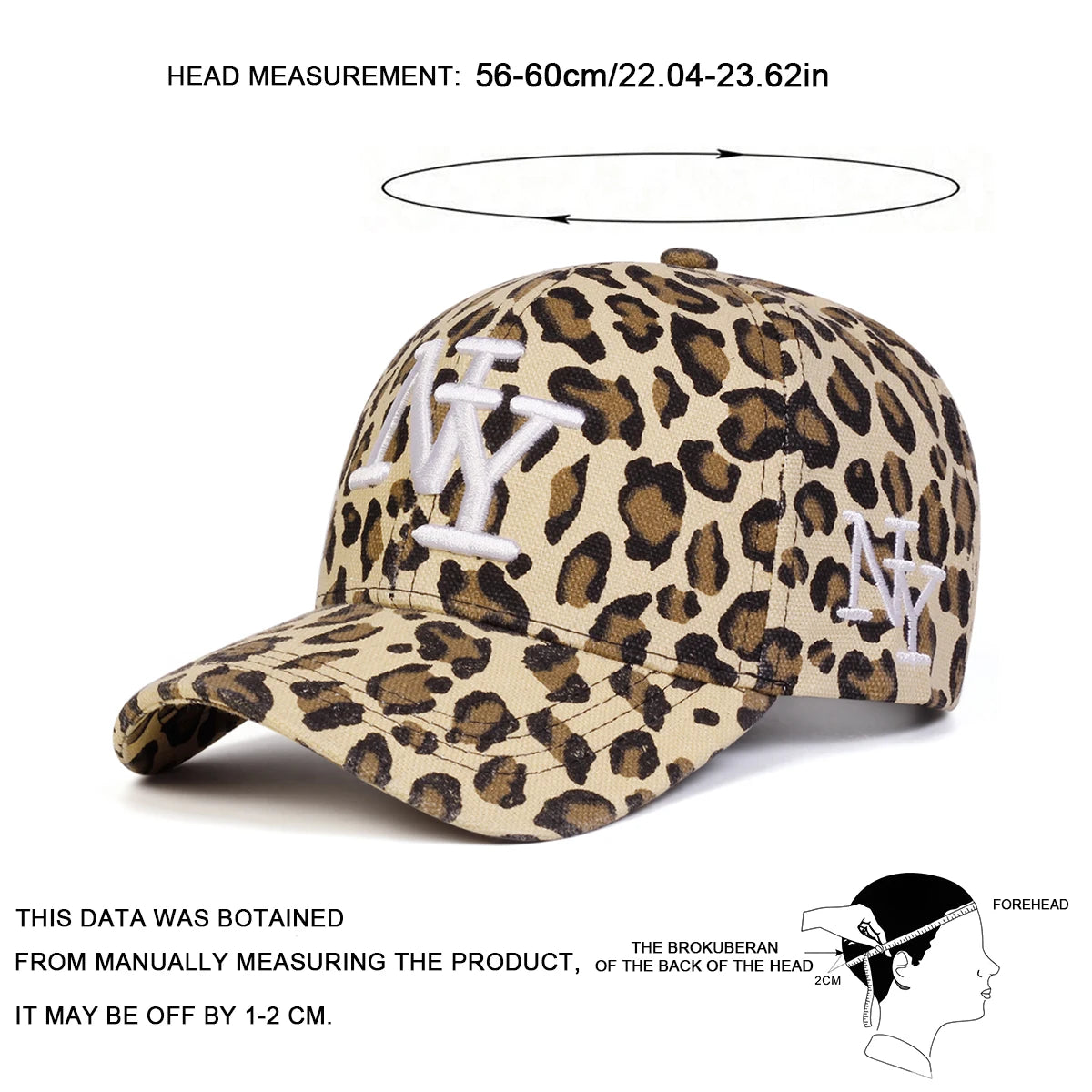 Unisex NY Letter Embroidery Leopard Print Baseball Caps Spring Autumn Outdoor Adjustable Casual Hats Sunscreen Hat Sports Cap