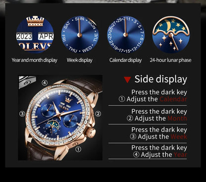 OLEVS 6695 Luxury Man Watch Original Brand Diamond Bezel Moon Phase Waterproof Glow Automatic Mechanical Wrist Watches...