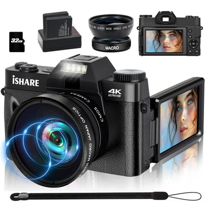 4K Digital Camera for Photography 48MP WiFi Auto Focus Livestream Video Camera 16X Digital Zoom YouTube Vlog Camera Flip...