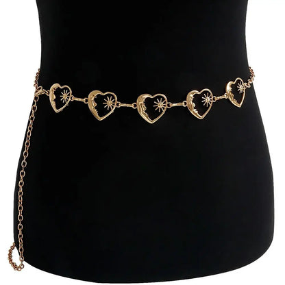 Punk Hip Hop Style Thin Waist Chain Sun Moon Star Women Chain Belt Vintage Fashion Metal Alloy Waistband Clothing...