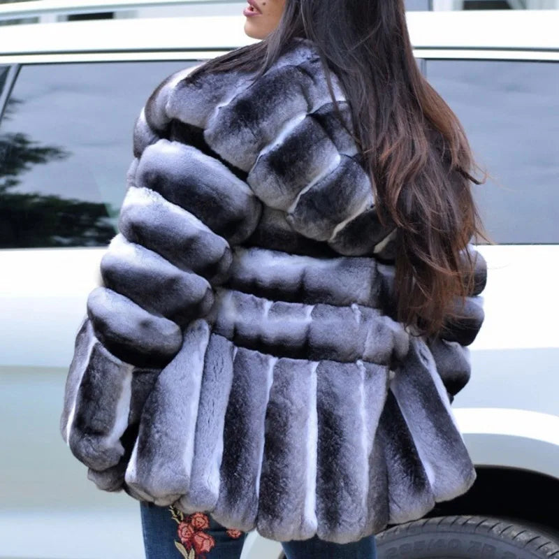 new brand of fur Coat Winter Fur Jacket For Women Thick Warm Rex Rabbit Fur Outerwear With Hood Luxury Full Pelt Jackets
