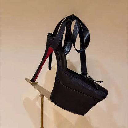 New 2026 Woman's Lace-Up High Heeled Shoes Square Toe Thin Heels Platform Pumps Mujer Pleated Slingback Wedding Luxury Sandals