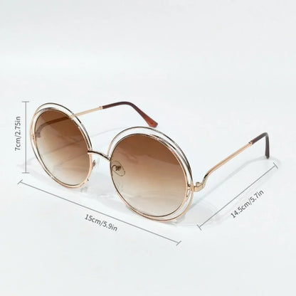 Women's Oversized Round Metal Fashion Glasses with Gradient Lenses - Stylish Retro Design, Parties, and Events,...