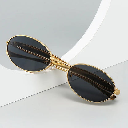 2pcs Y2K Oval Small Frame Unique Sunglasses Women Luxury Brand Metal Sun Glasses Punk Style Colorful Popular Eyeglasses UV400 - Kimlud
