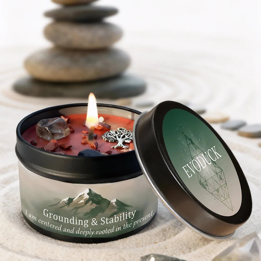 EVDUCK 3oz Scented Candle, Vetiver & Cedarwood Scent with Crystals, for Gifting Suitable for Christmas, Halloween Female Friends