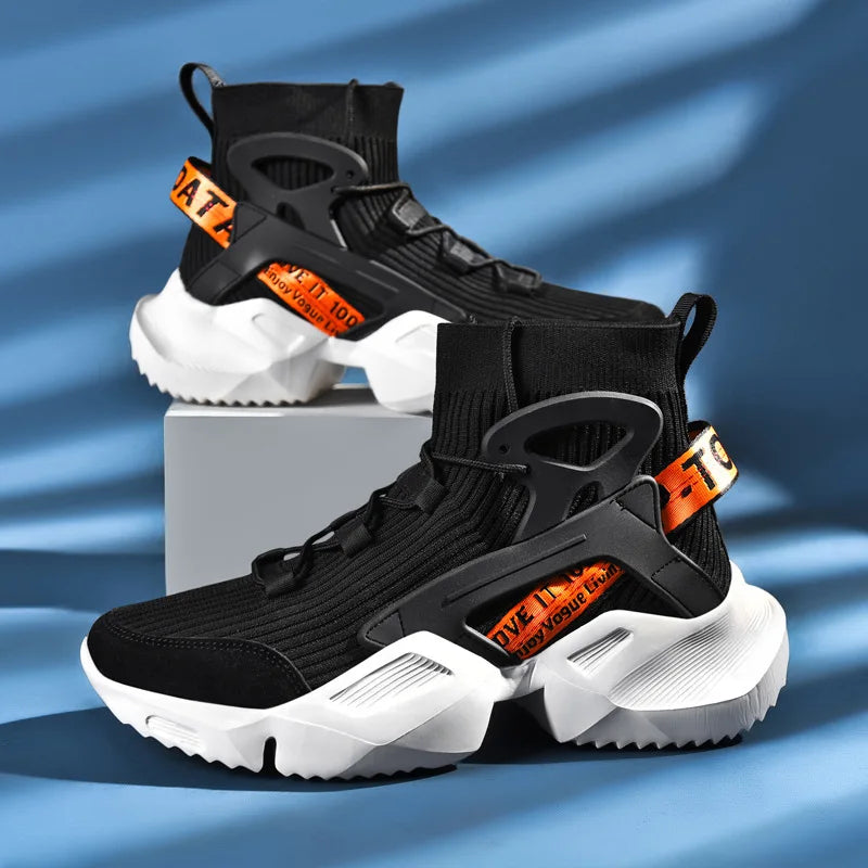 2026 New High-top Socks Shoes Chunky Sneakers Men White Trend Street Light Sports Running Shoes Big Size 45 46 Walking shoes