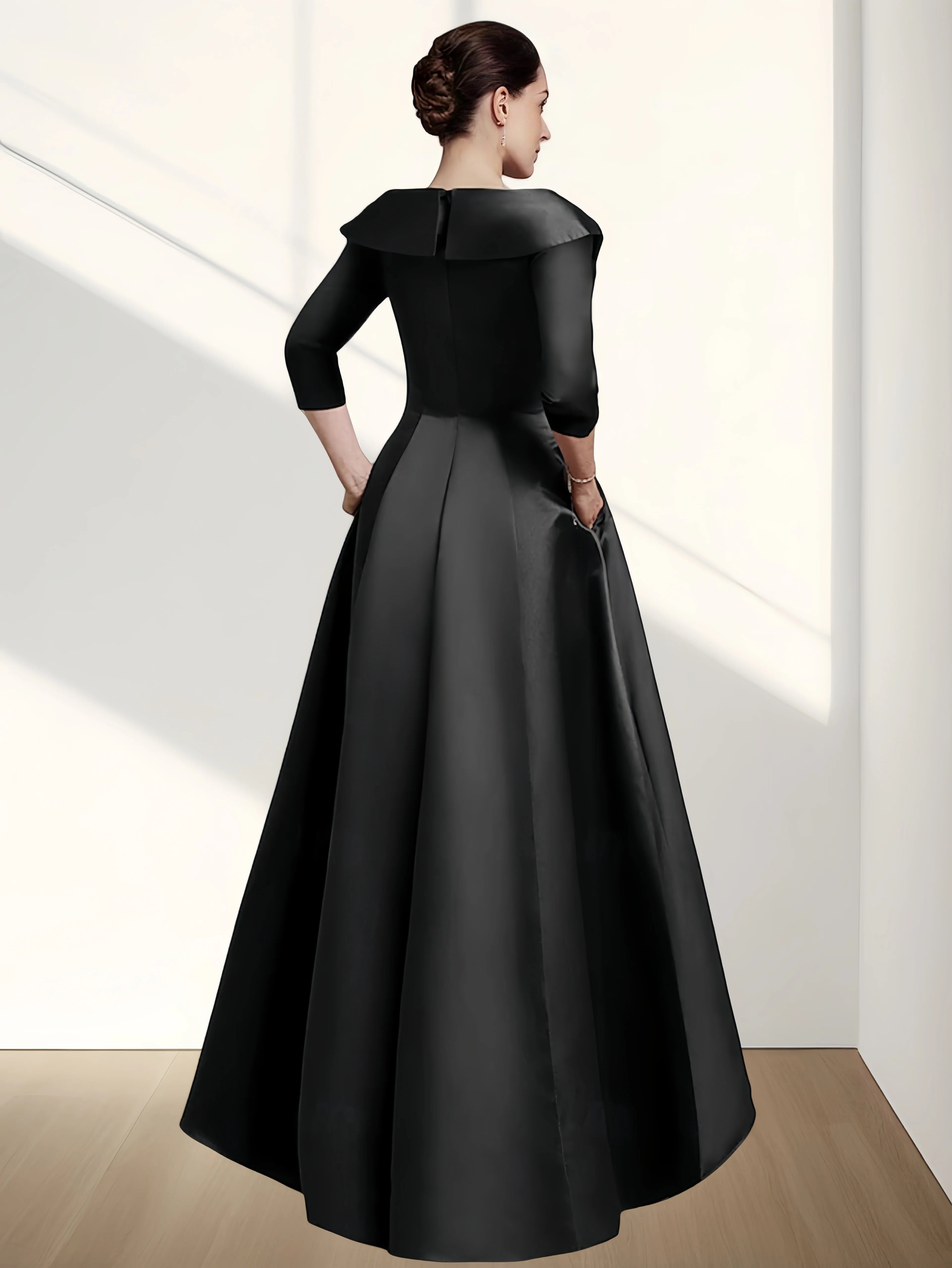 A-Line Evening Gown Vintage Elegant Dress Floor Length 3/4 Length Sleeve V Neck Satin with Beading Appliques 2024
