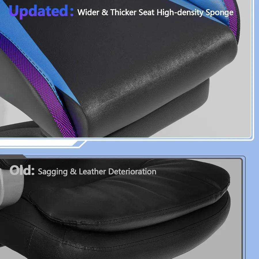 HighBack Gaming Chair with Builtin Bluetooth Speakers and Ambient LED Lights for Immersive Entertainment Adjustable 3D Armrests