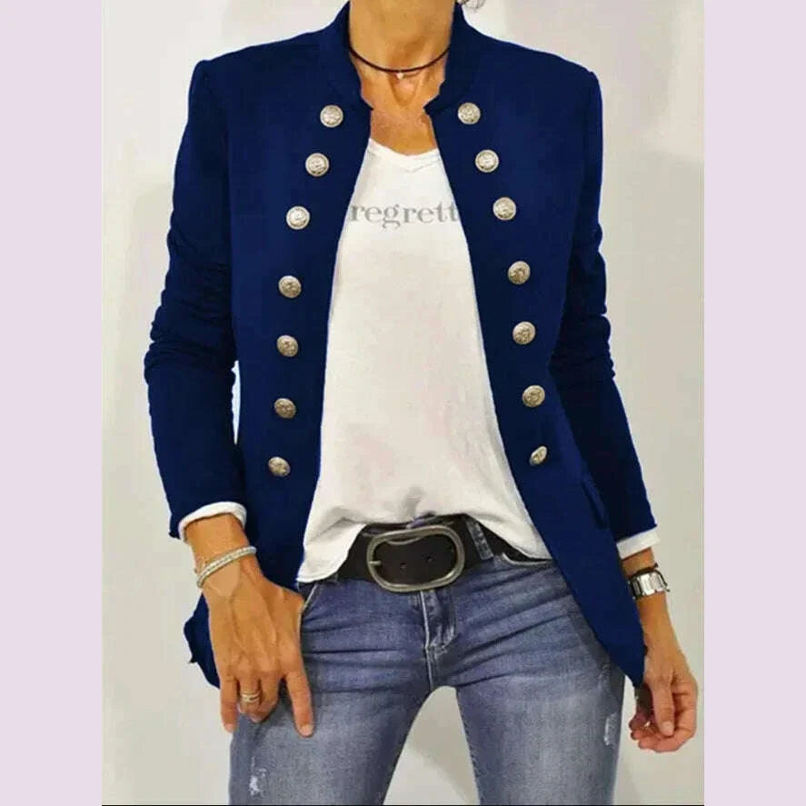 Women's Solid Color Stand Up Collar Cardigan Button Decoration Casual Jacket Autumn/winter 2024 Autumn