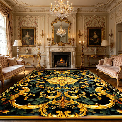Luxury French Rococo Style Golden Carpet for Living Room Decoration Home Large Area Rugs Dining Room Bedroom Non-slip Floor Mat