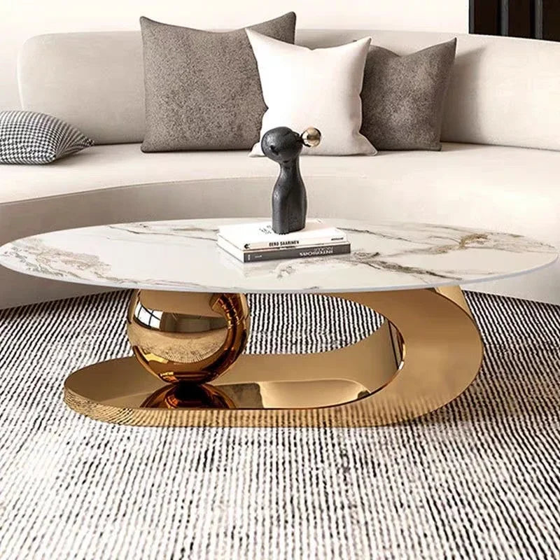 -Rock Slab Light Luxury Coffee Table Modern Minimalist Home Small House Italian Living Room Designer Oval Coffee Table Table - Kimlud