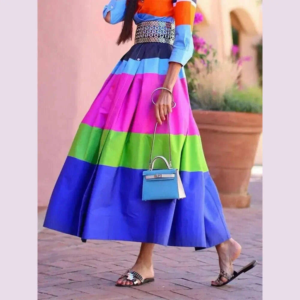 Modigirl Women's Contrast Color Striped Shirt Dress 2024 Summer Autumn Casual  Pleated Dress Vacation Woman Dresses