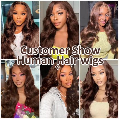 Body Wave Chocolate Brown 13x6 HD Lace Front Human Hair Wigs 200 Density HD Lace Frontal Wigs For Women Wigs Pre Plucked Hair