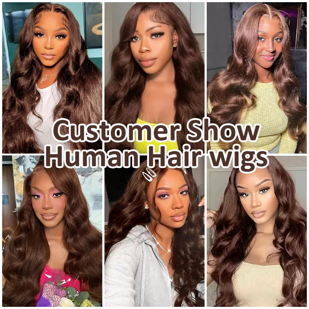 Body Wave Chocolate Brown 13x6 HD Lace Front Human Hair Wigs 200 Density HD Lace Frontal Wigs For Women Wigs Pre Plucked Hair