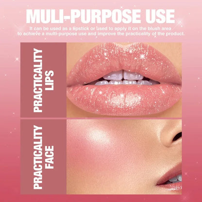 Nude Gray Metallic Lipstick Glitter Diamond Waterproof Long-Lasting Lip Gloss High Pigment Shiny Sparkling Pearl Lip Tint Makeup - Kimlud
