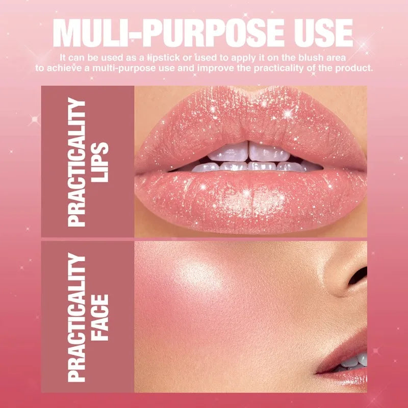 Nude Gray Metallic Lipstick Glitter Diamond Waterproof Long-Lasting Lip Gloss High Pigment Shiny Sparkling Pearl Lip Tint Makeup - Kimlud