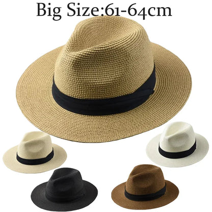 Large Size XL61-64cm Panama Hats Men Women Beach Wide Brim Straw Hat Lady Summer Sun Hats Plus Size Fedora Hat 55-57cm...