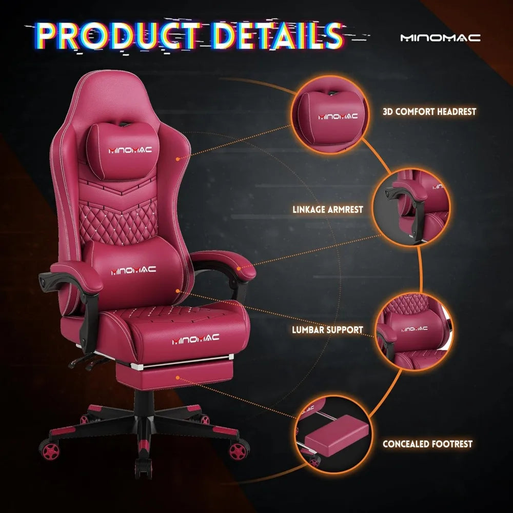 Ergonomic Gaming Chair for Comfort, Supports up to 400lbs, with Retractable Footrest and Lumbar Support for Enhanced Gaming Expe