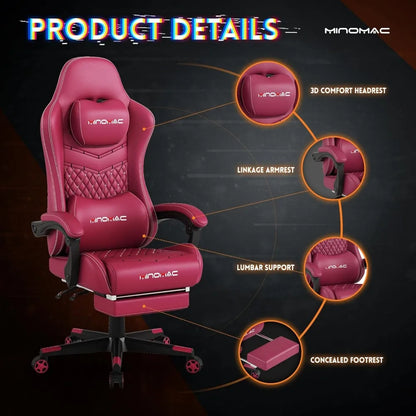 Ergonomic Gaming Chair for Comfort, Supports up to 400lbs, with Retractable Footrest and Lumbar Support for Enhanced Gaming Expe