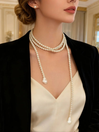 Elegant Multilayer Imitation Pearl Necklace, Dainty Pearl Necklace, Pearl Chain Necklace, Waterdrop Baroque Pendant...