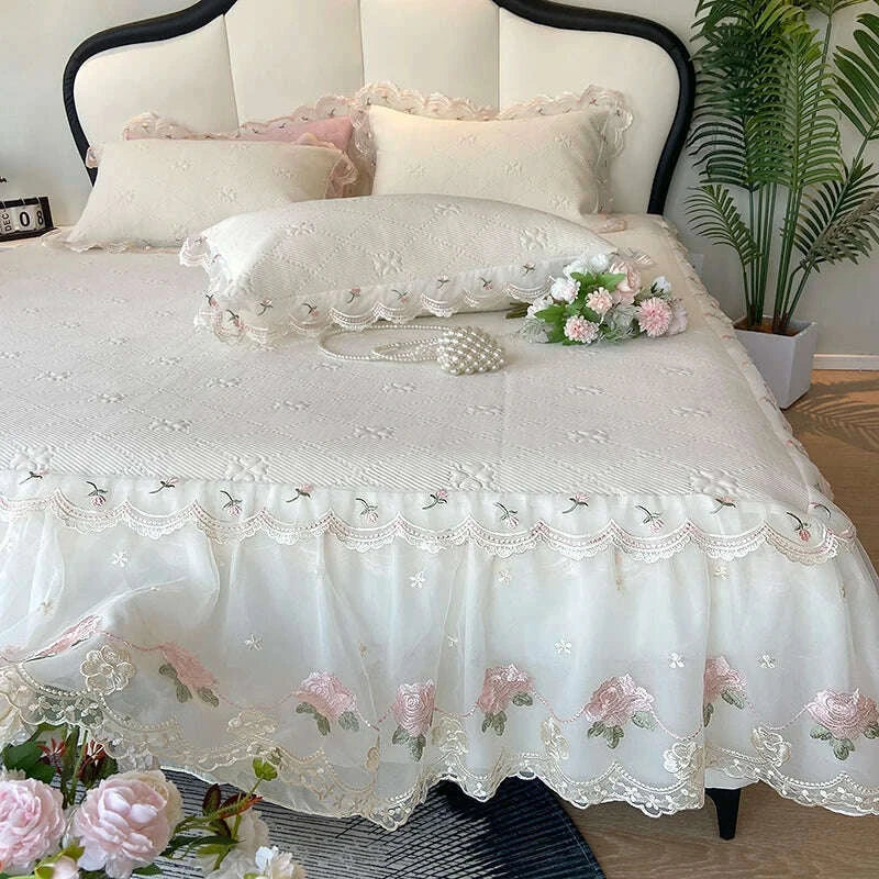 2025 Summer Cool Bed Skirt Sheet Princess Bed Skirt Mattress Ruffled Lace Bedsheet Not Stuffy With Pillowcases Twin Queen Size