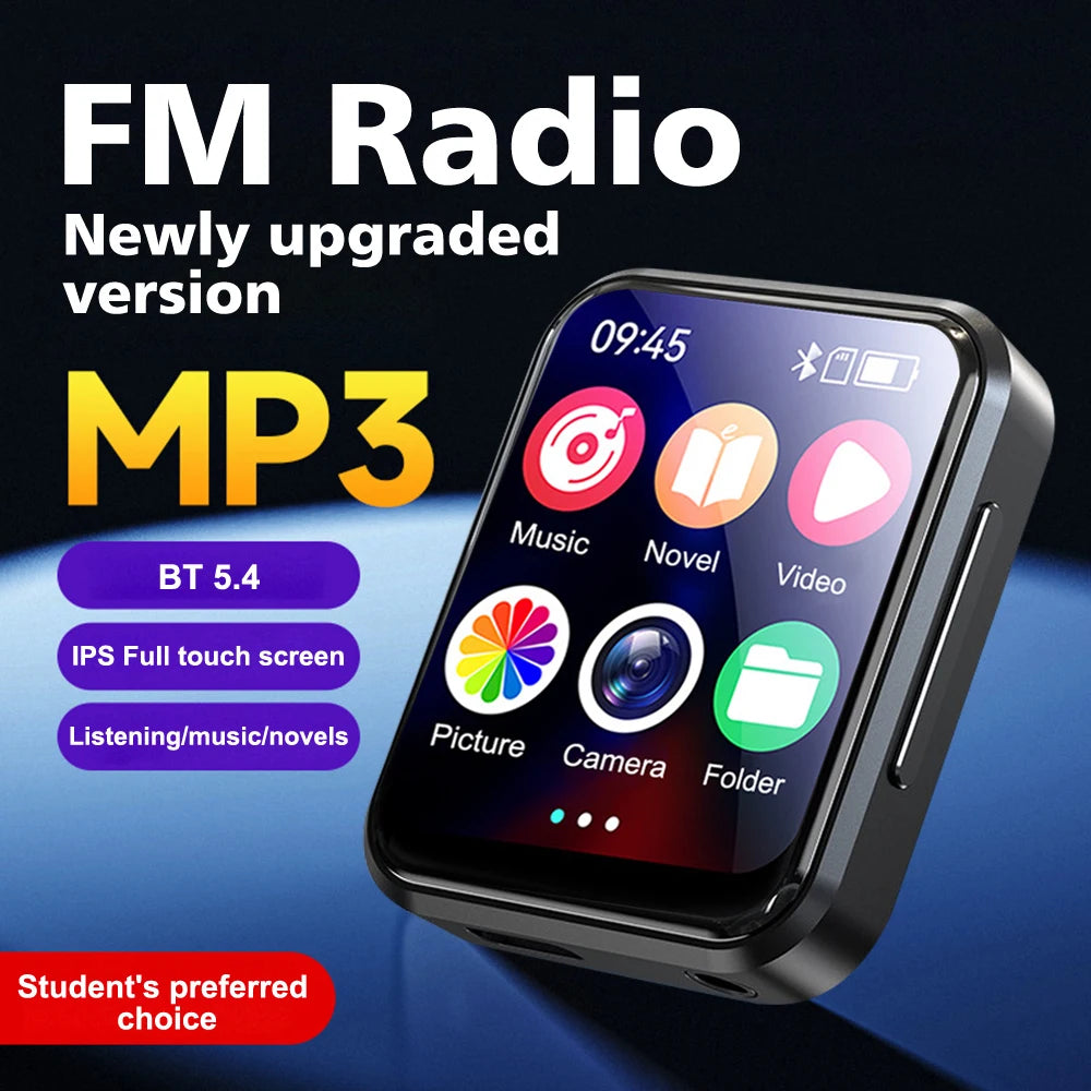 MP3 Music Player with Bluetooth 5.4 HiFi MP4 Walkman Full Touch Screen Built-in Speaker Recorder Camera Video Player FM/E-book