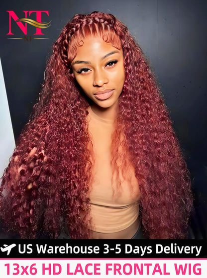 Reddish Brown Deep 13x6 HD Lace Frontal Wig Water Wave Human Hair Wig 250 Density For Black Women Wave Human Hair Wigs |...