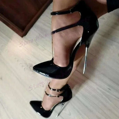 Black Cover Heels Metal Heels Pumps Matte Leather Pointy Toe Shoes for Women Thin High Heels Sexy Shoes 2025 Zapatos Para Mujere