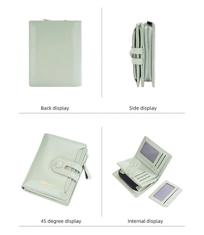 Women's Oiled Waxed Leather Wallet - Buckle Closure, Vertical Zipper Coin Pocket & 6 Card Slots (Heritage Design)