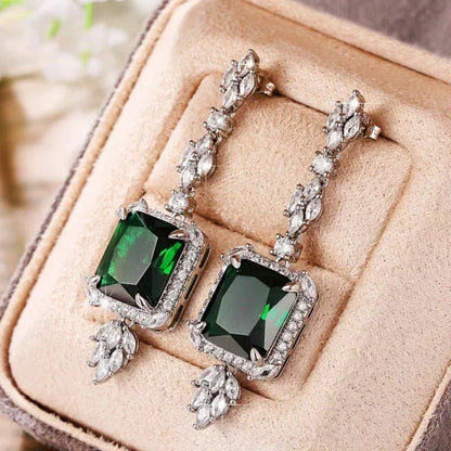 Fashionable Banquet Elegant Emerald Cubic Zirconia Earrings, High-end Inlaid Wedding Style Swaying Jewelry Accessories |...