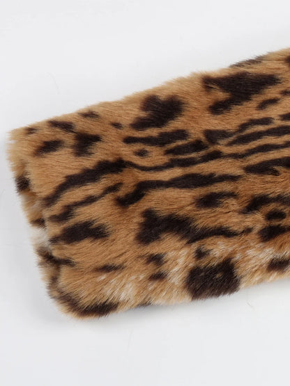 Nerazzurri Winter Long Loose Luxury Thick Warm Soft Fluffy Leopard Print Faux Fur Coat Women Lapel Runway European Fashion 2022
