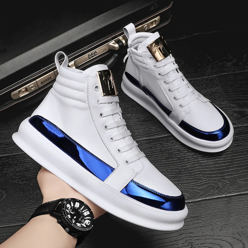 Spring and Autumn New Men Casual Shoes Non-slip Breathable Shoes Gold Sneaker High Top Leather Shoe Outdoor Big Size 45 46 47 48