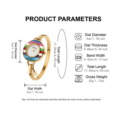 Binda Women’s Elegant Waterproof Quartz Watch – Rainbow Gold Stainless Steel Bracelet, Round Delicate Dial | Kimlud Mid...