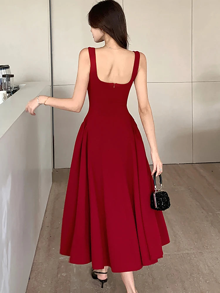 2026 New White Square Collar Sling Sexy Long Dress Women Elegant Luxury Dance Party Dress Summer Korean Vintage Bodycon Vestidos - Kimlud