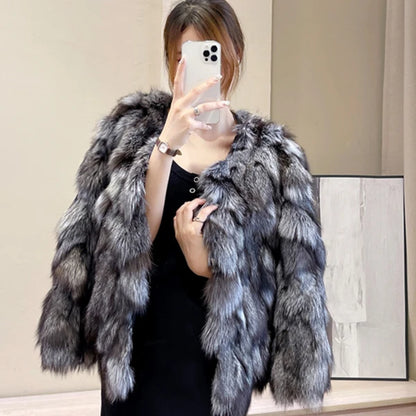 Women winter outdoor fashion real fox fur coat Natural warm fox fur jacket Female luxury 100% genuine fox fur overcoat