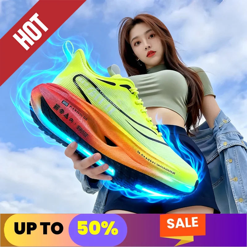Fluorescence Running Shoes CarbonBoard Marathon Men Sports Breathable Women's Comfortable Athletic Sneakers Soft Wear Resistant